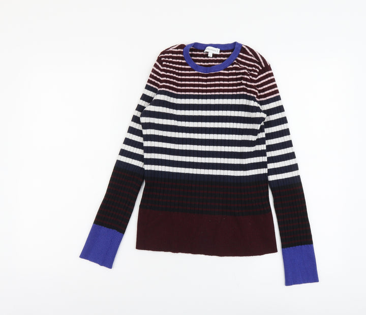Warehouse Womens Multicoloured Round Neck Striped Viscose Pullover Jumper Size 12