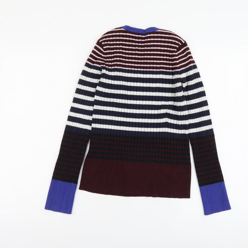 Warehouse Womens Multicoloured Round Neck Striped Viscose Pullover Jumper Size 12
