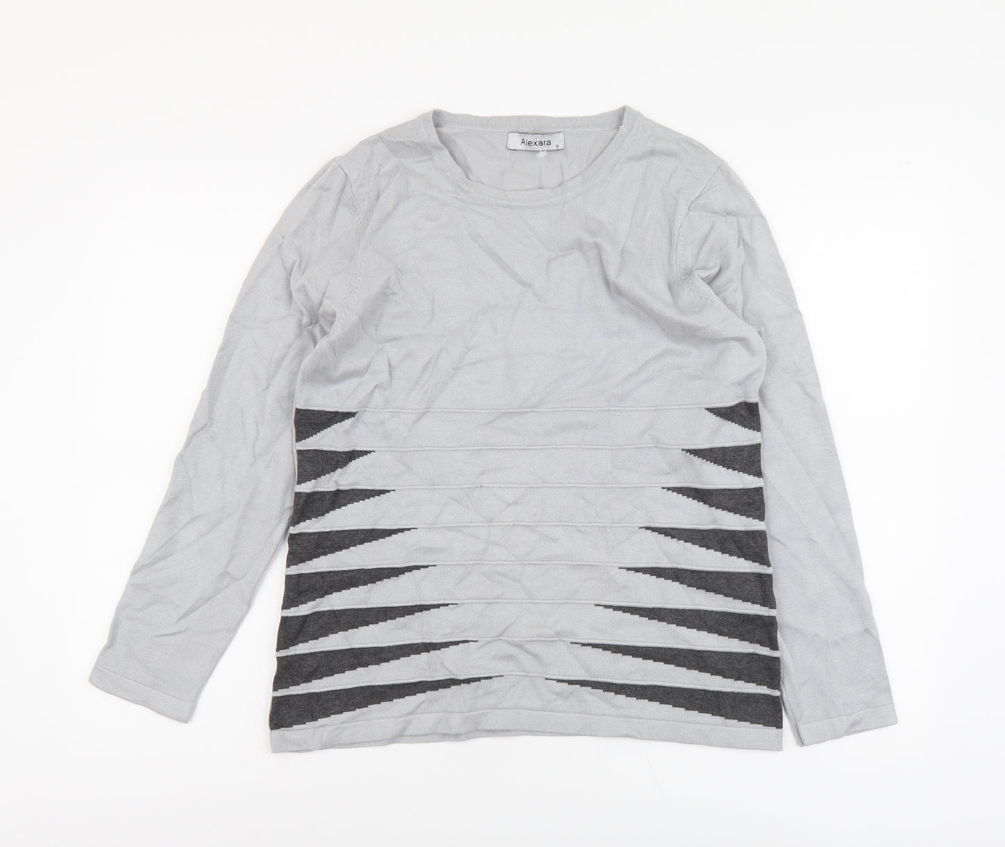 Alexara Womens Grey Round Neck Geometric Viscose Pullover Jumper Size M