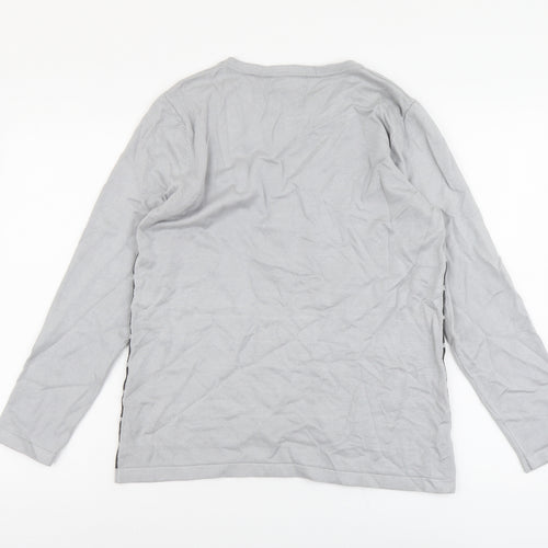 Alexara Womens Grey Round Neck Geometric Viscose Pullover Jumper Size M