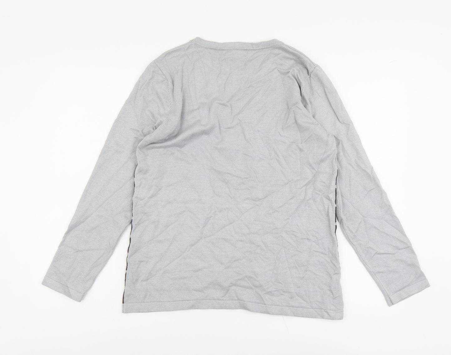 Alexara Womens Grey Round Neck Geometric Viscose Pullover Jumper Size M
