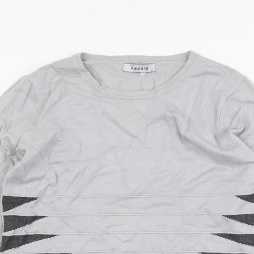Alexara Womens Grey Round Neck Geometric Viscose Pullover Jumper Size M