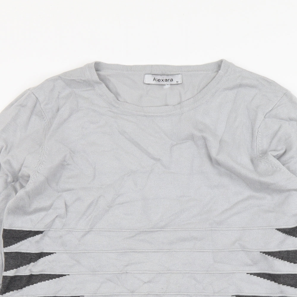 Alexara Womens Grey Round Neck Geometric Viscose Pullover Jumper Size M
