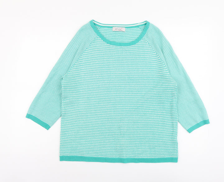 Per Una Womens Green Round Neck Striped Acrylic Pullover Jumper Size 14