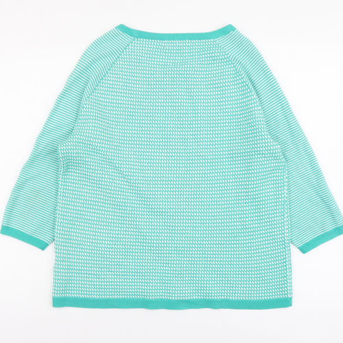 Per Una Womens Green Round Neck Striped Acrylic Pullover Jumper Size 14