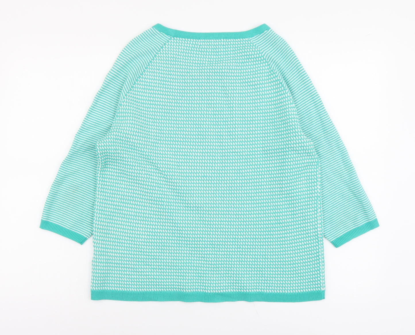 Per Una Womens Green Round Neck Striped Acrylic Pullover Jumper Size 14