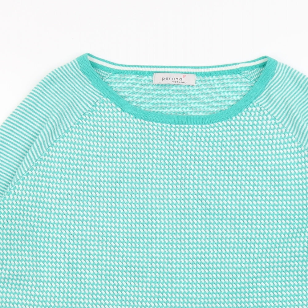 Per Una Womens Green Round Neck Striped Acrylic Pullover Jumper Size 14