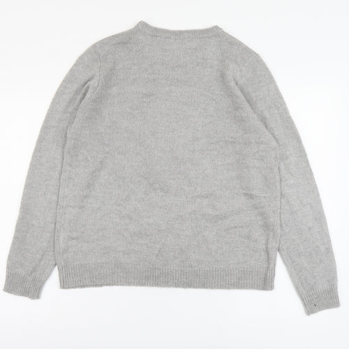 Select Womens Grey Round Neck Acrylic Pullover Jumper Size L - Christmas Penguin