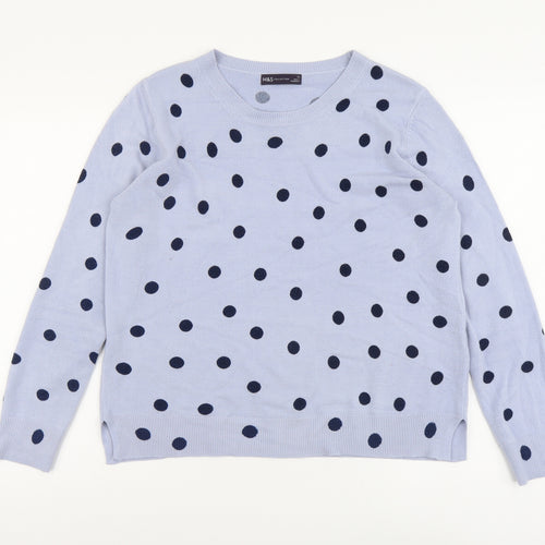 Marks and Spencer Womens Blue Roll Neck Polka Dot Acrylic Pullover Jumper Size 12
