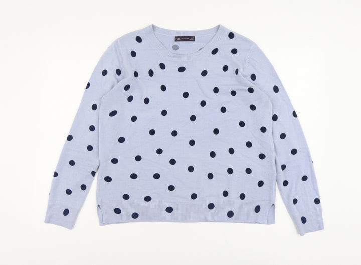 Marks and Spencer Womens Blue Roll Neck Polka Dot Acrylic Pullover Jumper Size 12