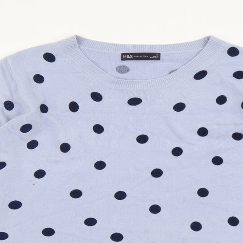 Marks and Spencer Womens Blue Roll Neck Polka Dot Acrylic Pullover Jumper Size 12