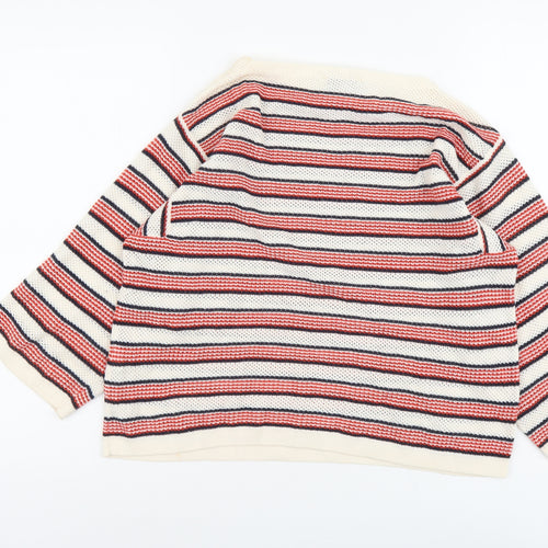 Paris Atelier Womens Multicoloured Round Neck Striped Cotton Pullover Jumper Size S