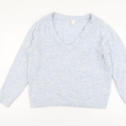 H&M Womens Silver V-Neck Acrylic Pullover Jumper Size S