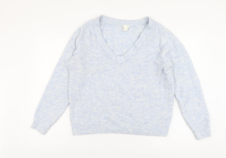 H&M Womens Silver V-Neck Acrylic Pullover Jumper Size S