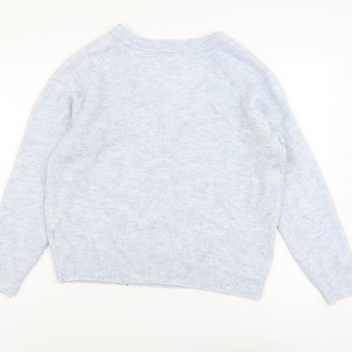 H&M Womens Silver V-Neck Acrylic Pullover Jumper Size S