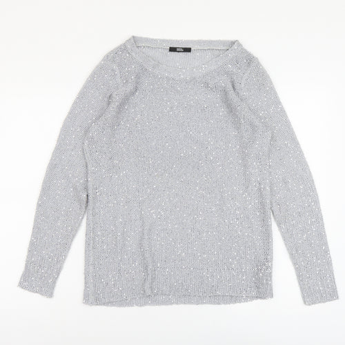 Marks and Spencer Womens Grey Scoop Neck Polyester Pullover Jumper Size 14