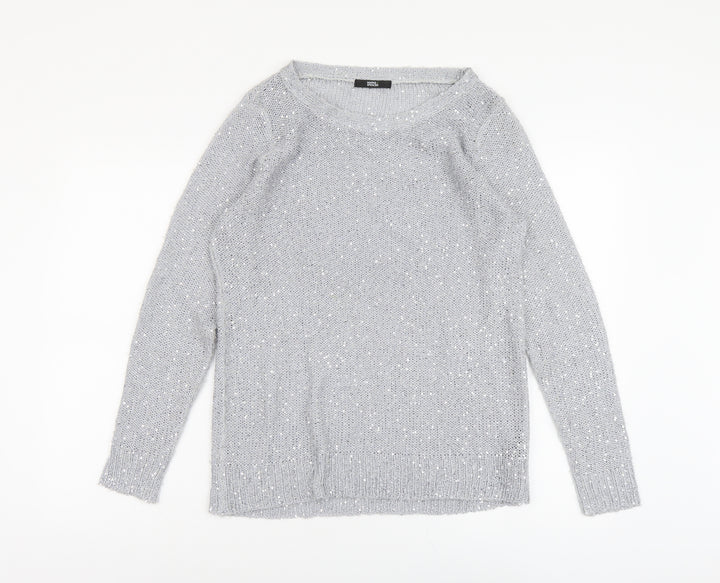 Marks and Spencer Womens Grey Scoop Neck Polyester Pullover Jumper Size 14