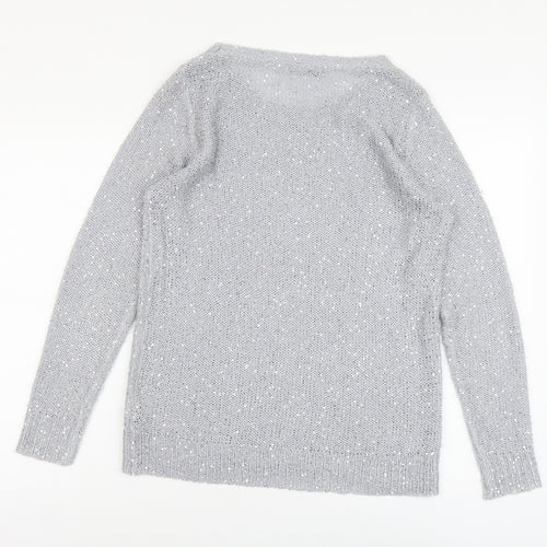 Marks and Spencer Womens Grey Scoop Neck Polyester Pullover Jumper Size 14