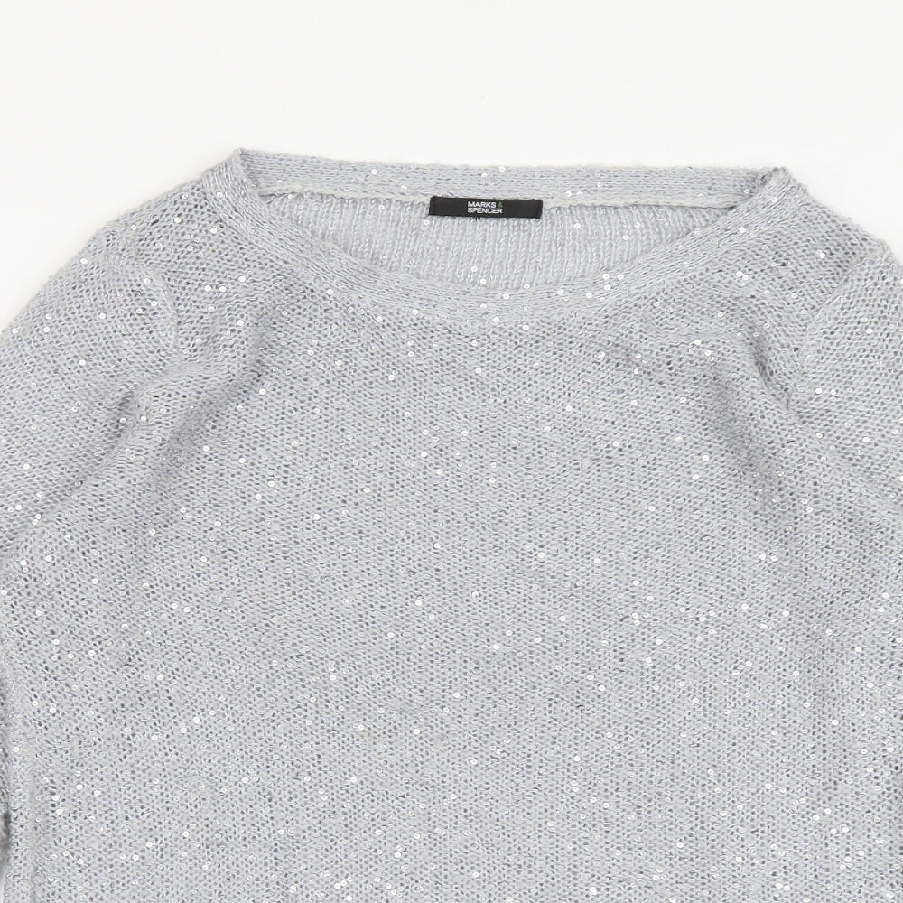 Marks and Spencer Womens Grey Scoop Neck Polyester Pullover Jumper Size 14