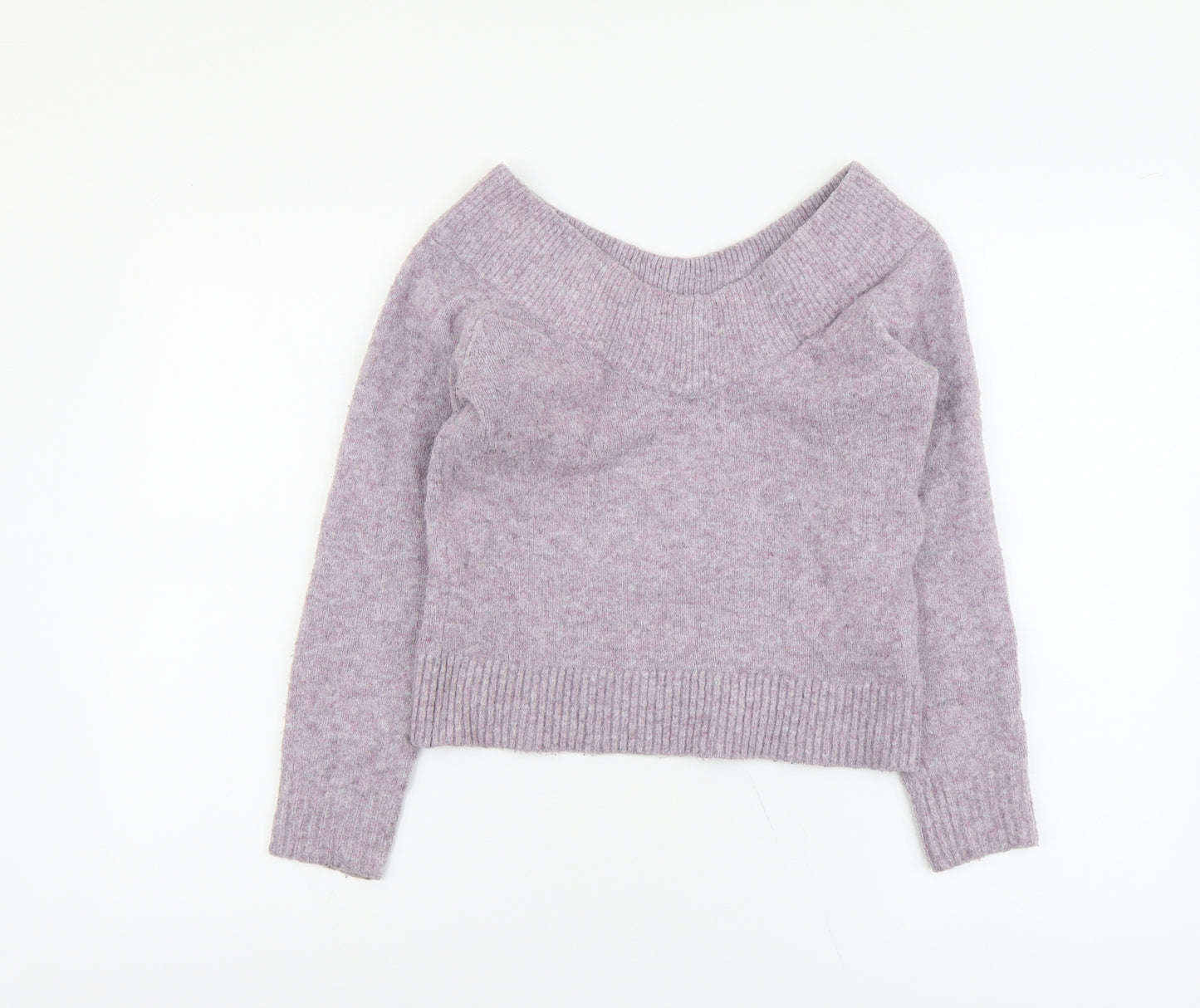H&M Womens Purple V-Neck Acrylic Pullover Jumper Size XS