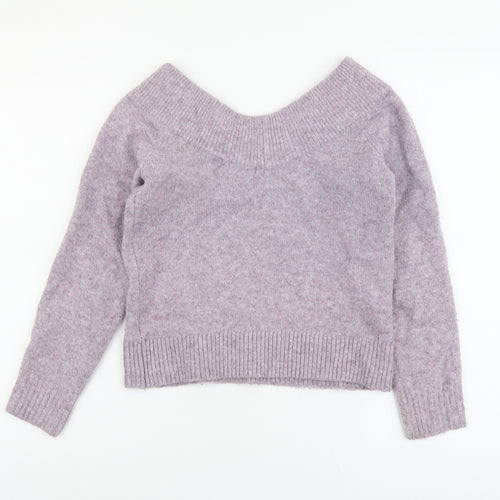 H&M Womens Purple V-Neck Acrylic Pullover Jumper Size XS