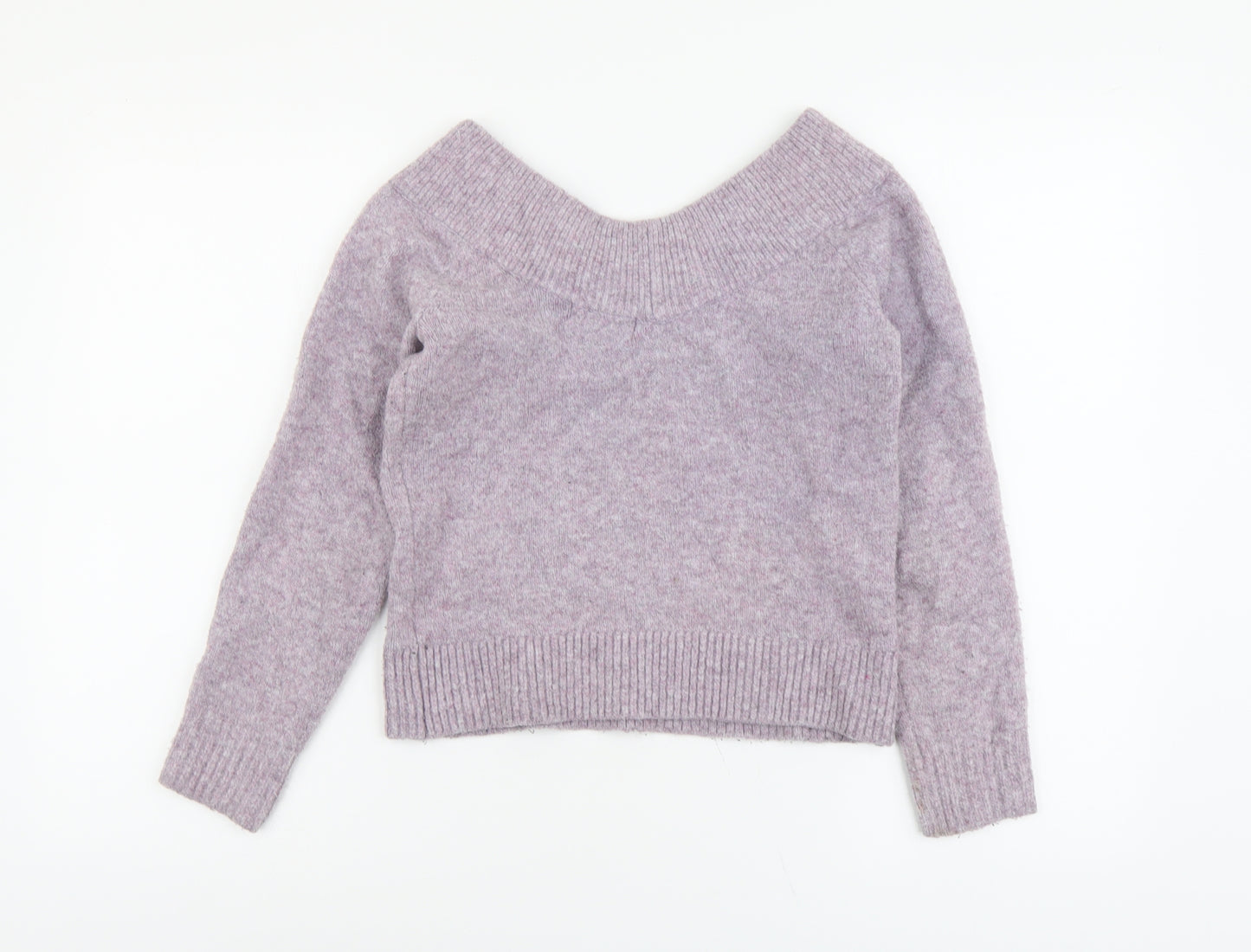 H&M Womens Purple V-Neck Acrylic Pullover Jumper Size XS