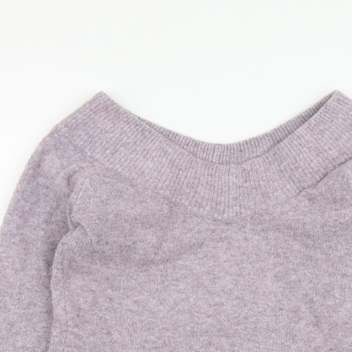 H&M Womens Purple V-Neck Acrylic Pullover Jumper Size XS