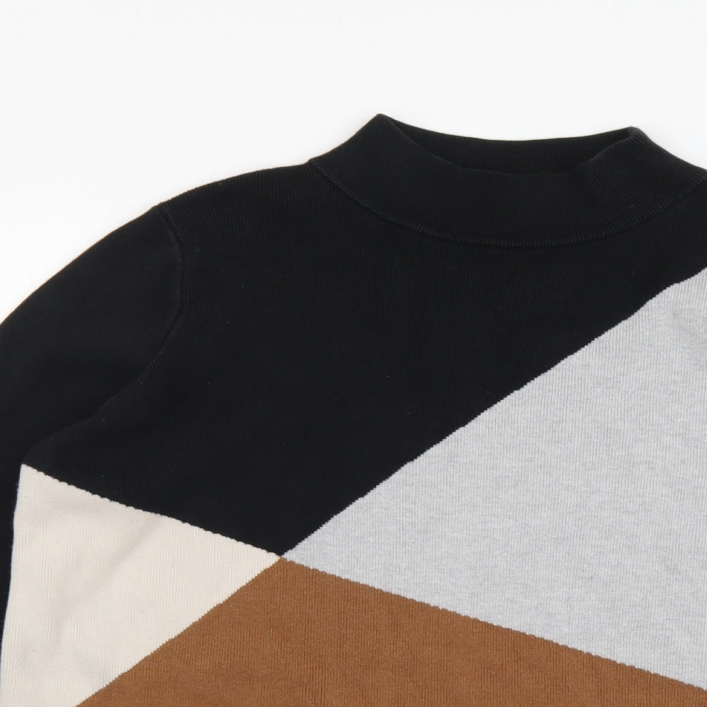 Wallis Womens Multicoloured Mock Neck Cotton Pullover Jumper Size 14 - Colour Block