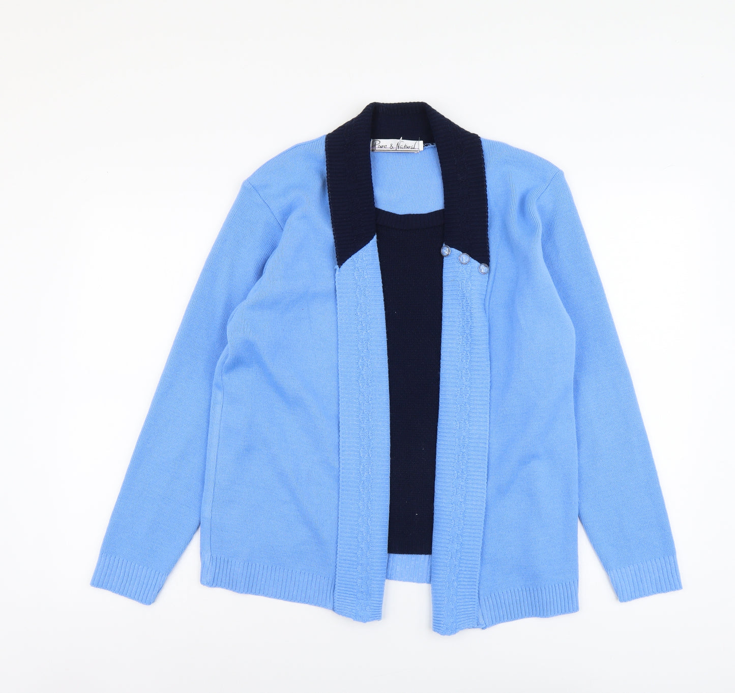 Pure&Natural Womens Blue V-Neck Acrylic Cardigan Jumper Size M