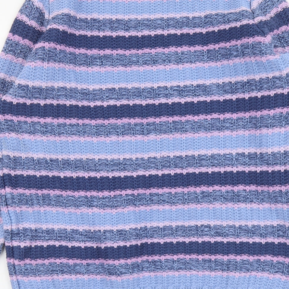 Isle Womens Blue Round Neck Striped Cotton Pullover Jumper Size 14