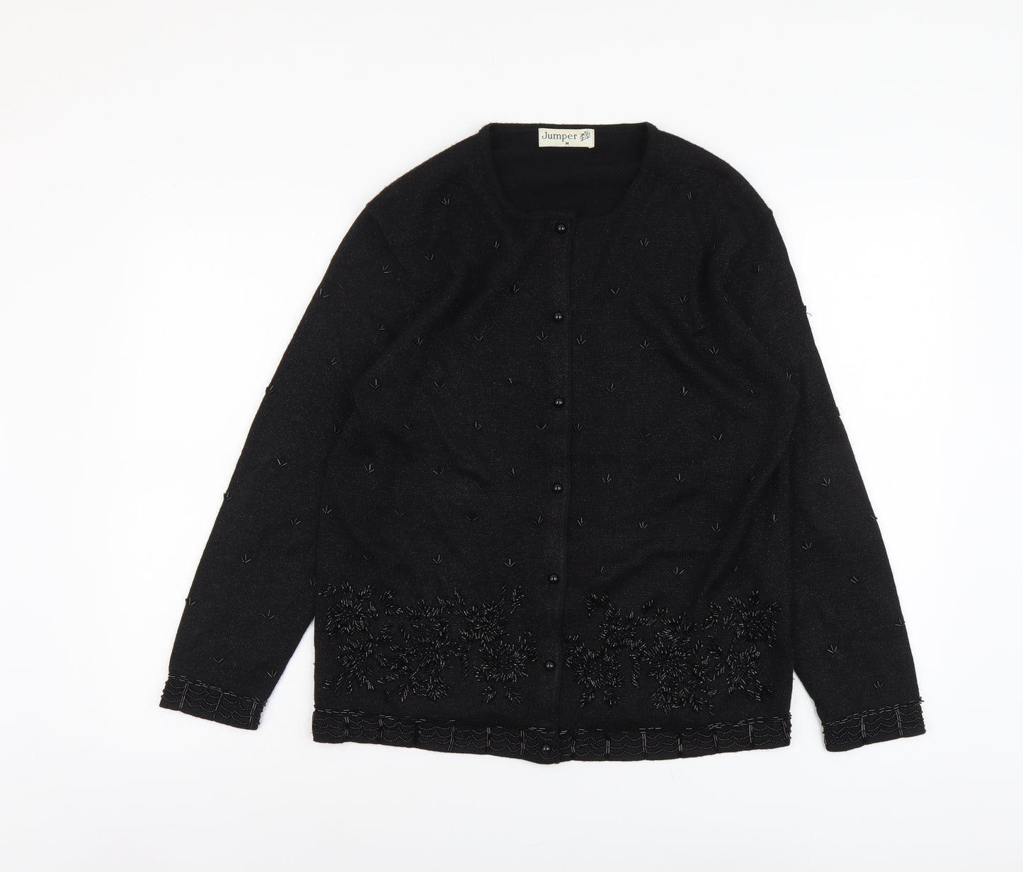 Jumper Womens Black Round Neck Acrylic Cardigan Jumper Size M