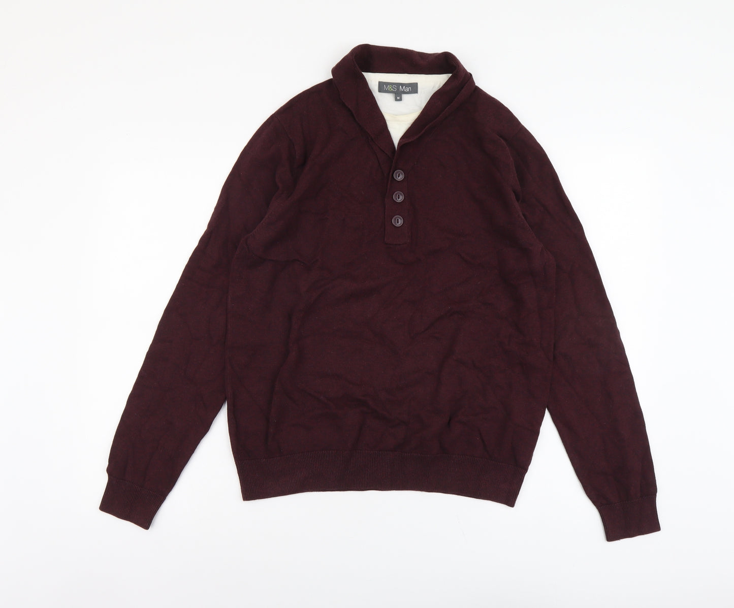 Marks and Spencer Mens Purple V-Neck Cotton Pullover Jumper Size M
