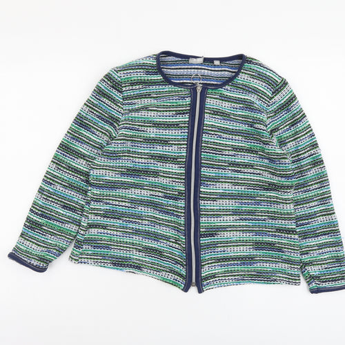 Rabe Womens Green Roll Neck Striped Viscose Full Zip Jumper Size 14