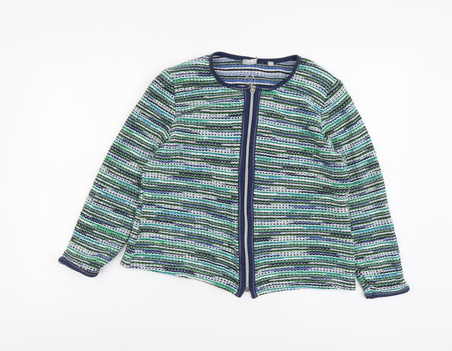 Rabe Womens Green Roll Neck Striped Viscose Full Zip Jumper Size 14