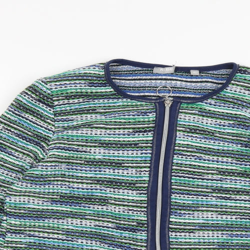 Rabe Womens Green Roll Neck Striped Viscose Full Zip Jumper Size 14