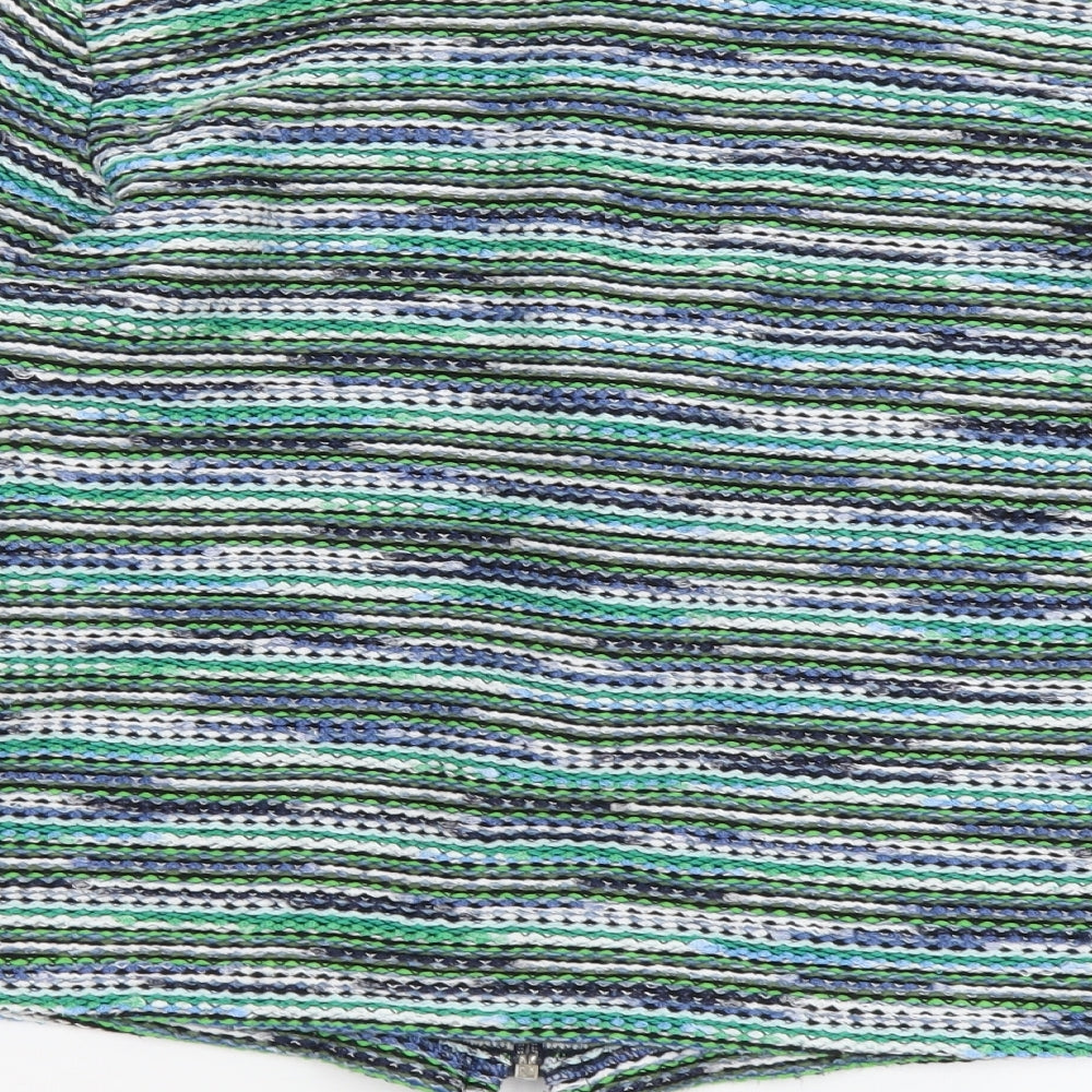 Rabe Womens Green Roll Neck Striped Viscose Full Zip Jumper Size 14