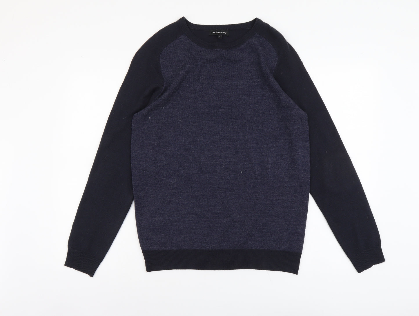 Red Herring Mens Blue Round Neck Acrylic Pullover Jumper Size S