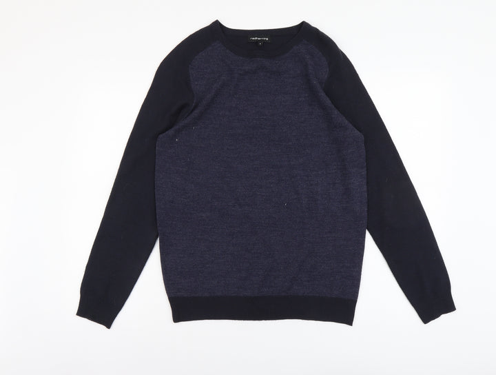 Red Herring Mens Blue Round Neck Acrylic Pullover Jumper Size S