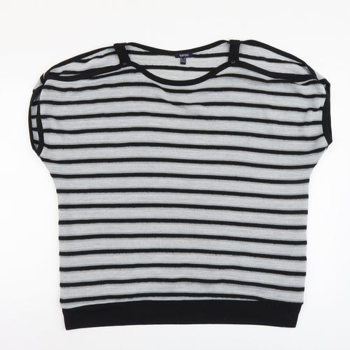 Samya Womens Grey Round Neck Striped Polyester Pullover Jumper Size 20