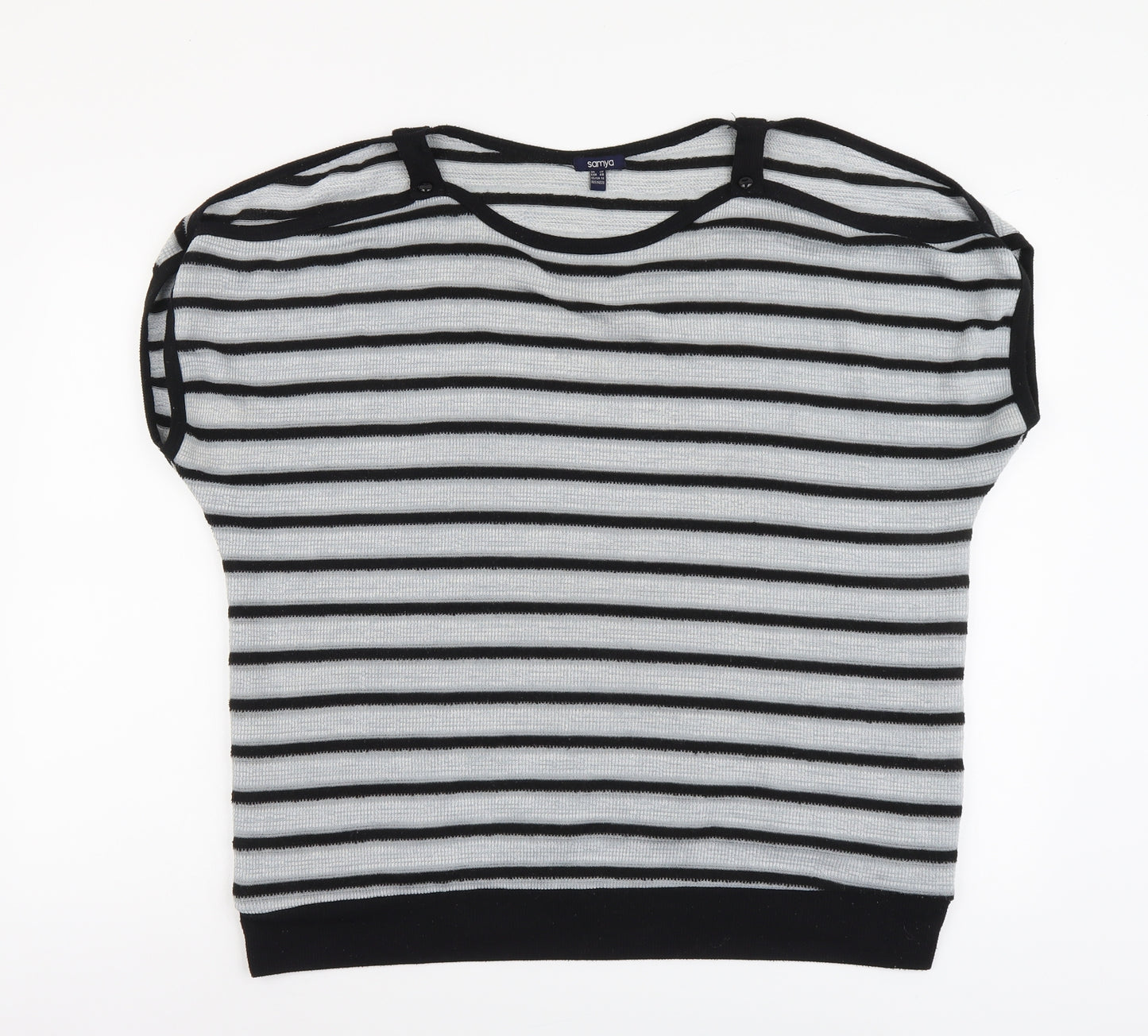 Samya Womens Grey Round Neck Striped Polyester Pullover Jumper Size 20