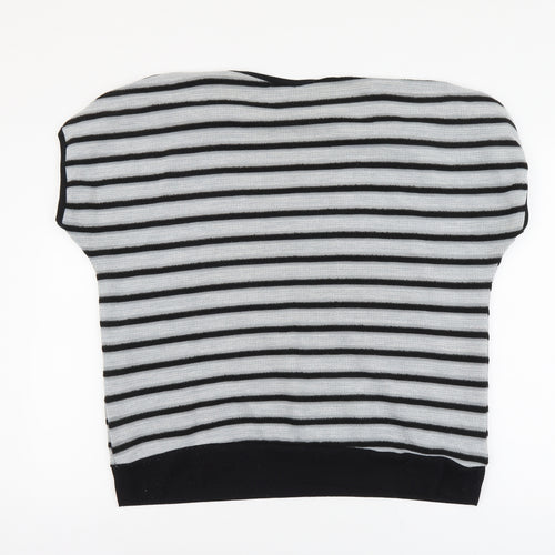 Samya Womens Grey Round Neck Striped Polyester Pullover Jumper Size 20