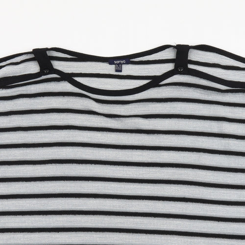 Samya Womens Grey Round Neck Striped Polyester Pullover Jumper Size 20