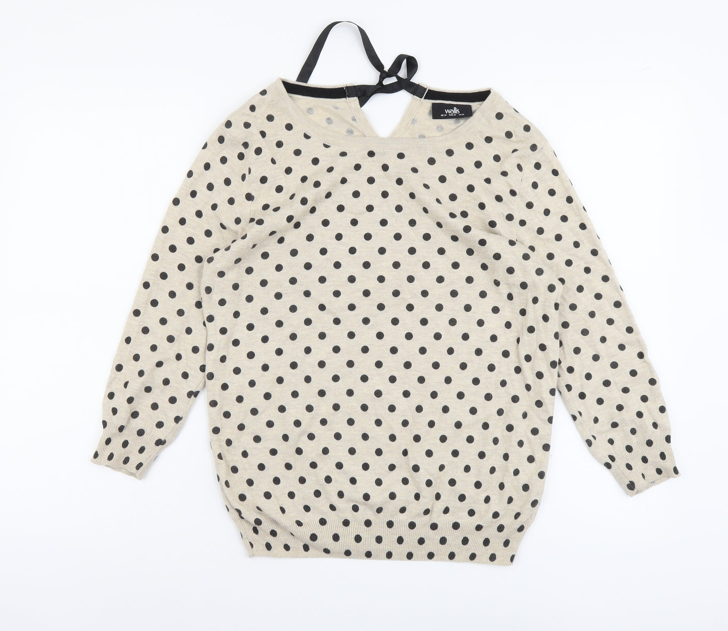 Wallis Womens Beige Roll Neck Polka Dot Acrylic Pullover Jumper Size 14