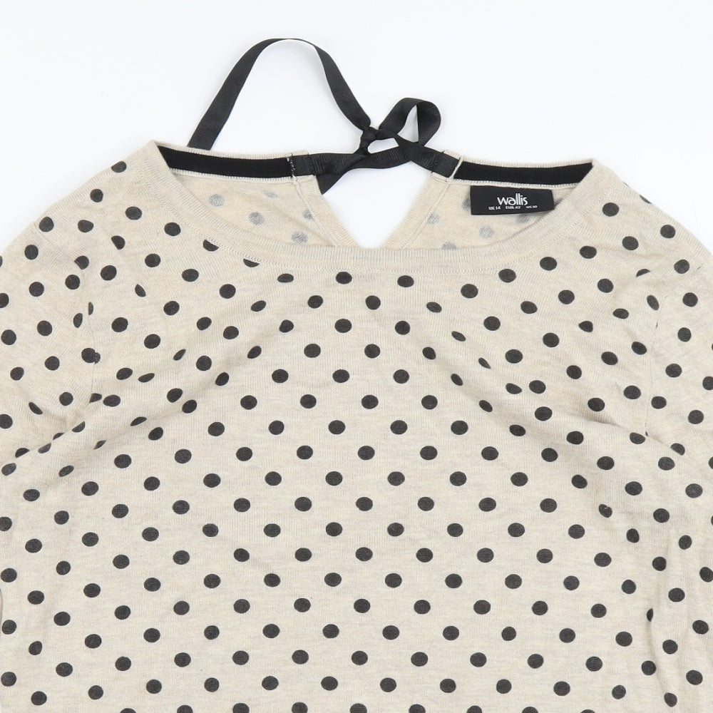Wallis Womens Beige Roll Neck Polka Dot Acrylic Pullover Jumper Size 14