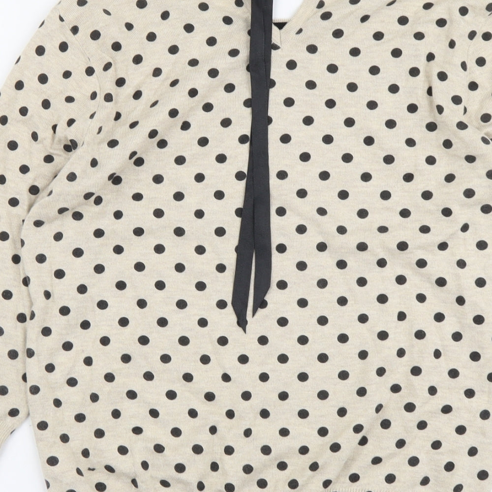 Wallis Womens Beige Roll Neck Polka Dot Acrylic Pullover Jumper Size 14