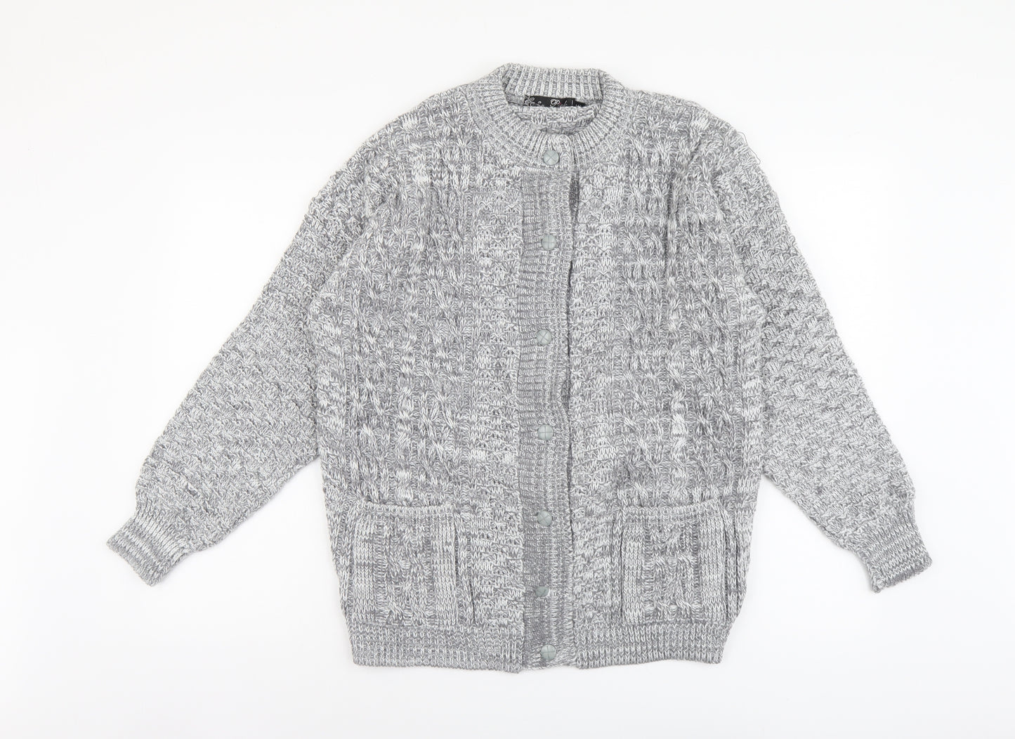 PINK Womens Grey Round Neck Acrylic Cardigan Jumper Size M