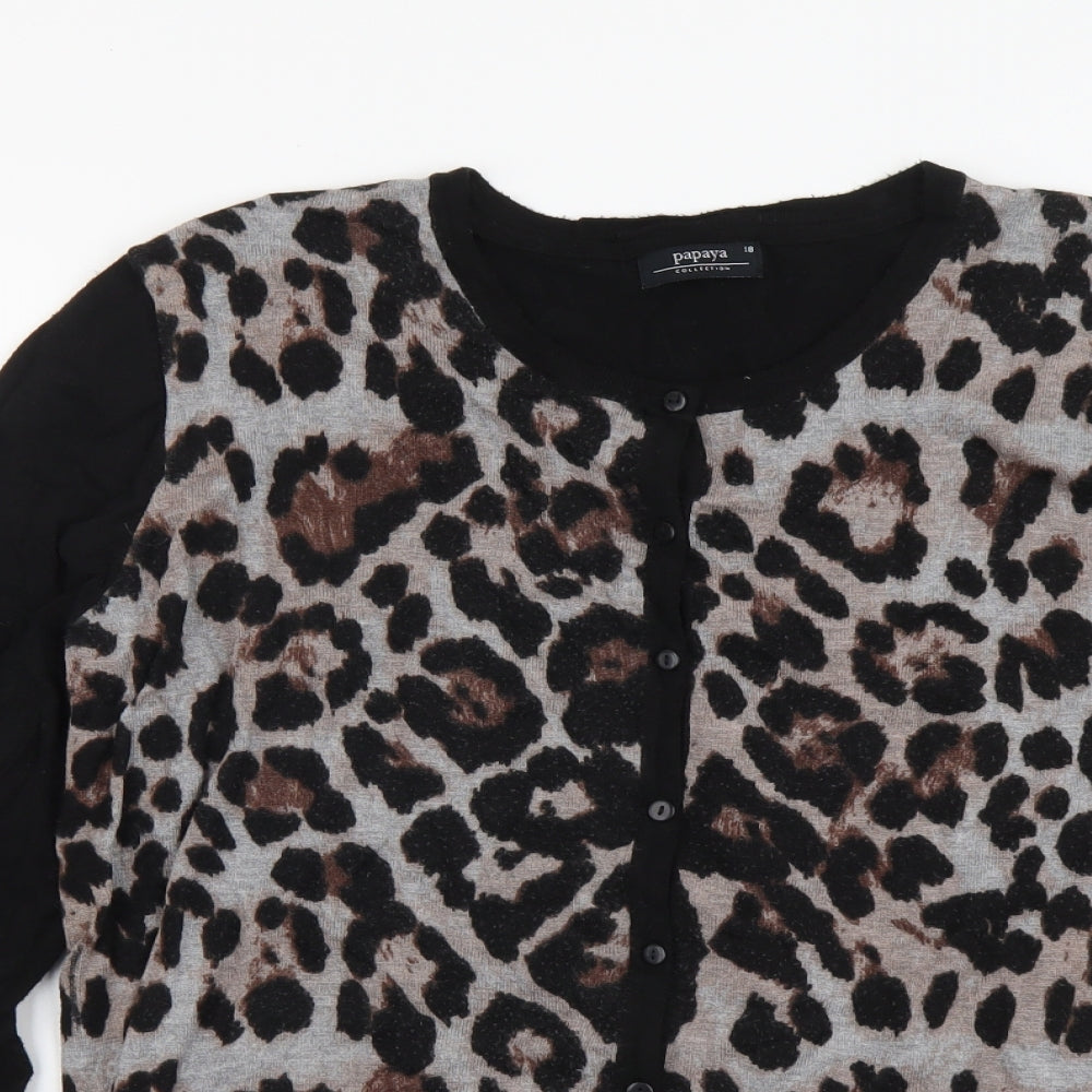Papaya Womens Black Roll Neck Animal Print Viscose Cardigan Jumper Size 18