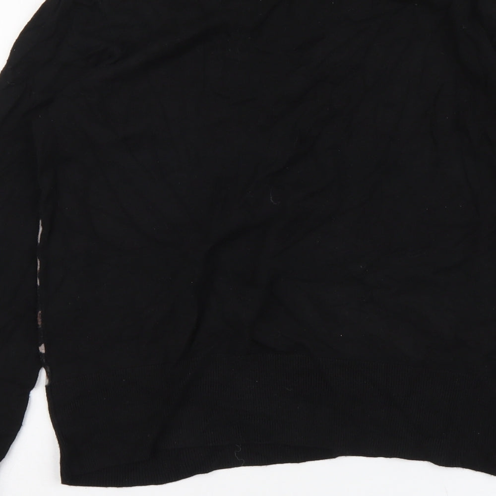 Papaya Womens Black Roll Neck Animal Print Viscose Cardigan Jumper Size 18