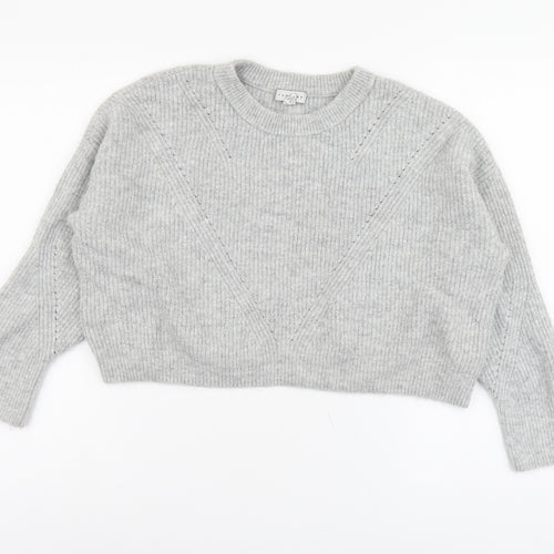 Topshop Womens Grey Round Neck Acrylic Pullover Jumper Size M - Cropped