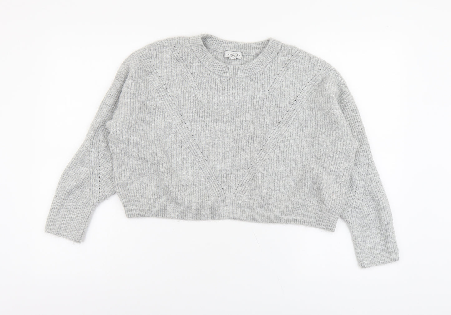 Topshop Womens Grey Round Neck Acrylic Pullover Jumper Size M - Cropped